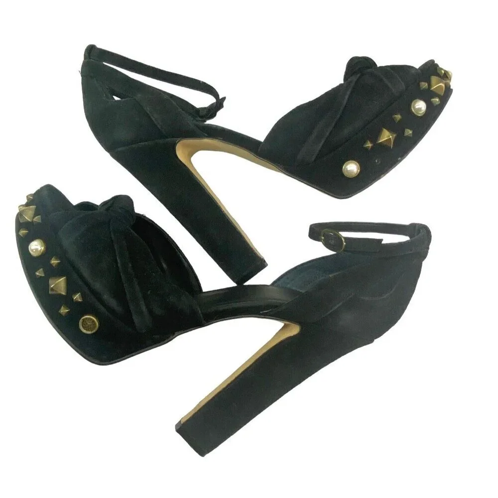 GUESS Women‎ Heels Size 7 Black Kenzie High Block Suede Elegant Buckle Party